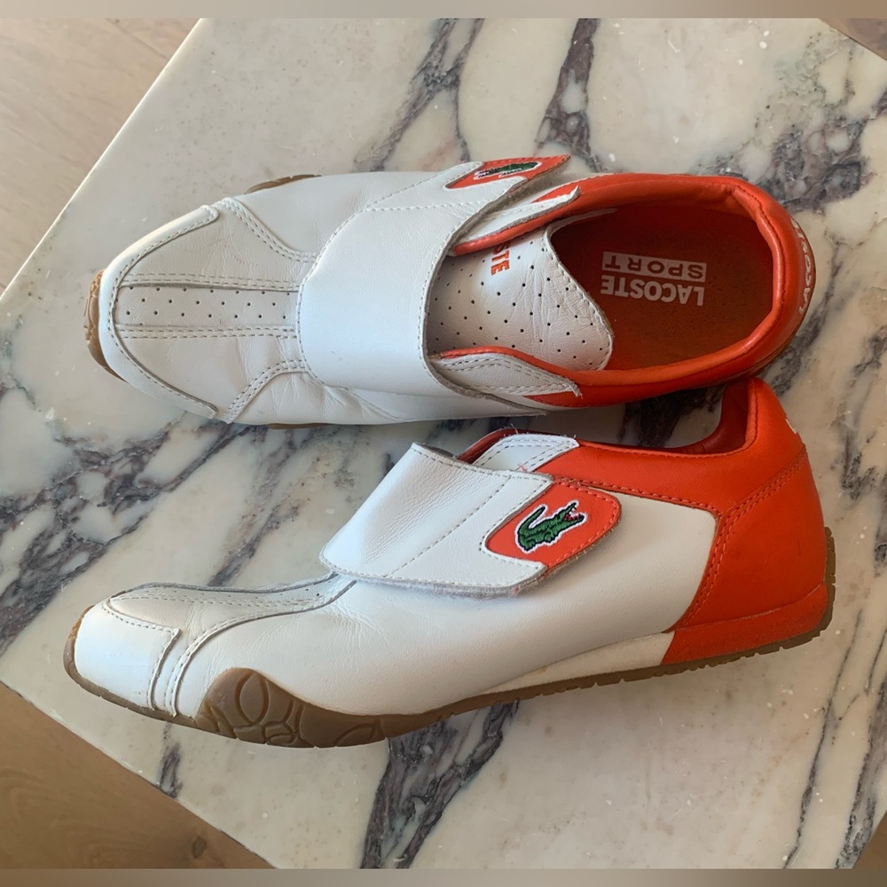 Lacoste Sport Leather White and Orange Slip-On Sneakers